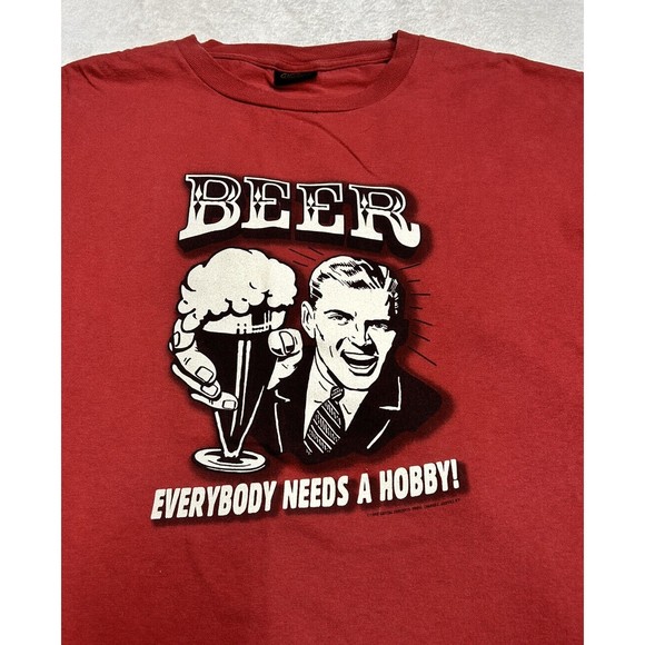 Vintage "Beer Everybody Needs A Hobby" Gag Graphic Single Stitch T-Shirt Size XL - Picture 2 of 9